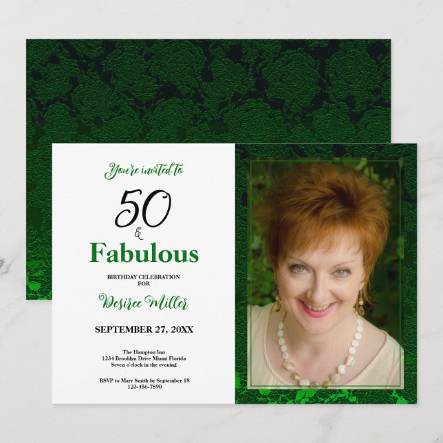 50 Y Fabulosa Invitación De Aniversario De La Flor (Anverso / Reverso)