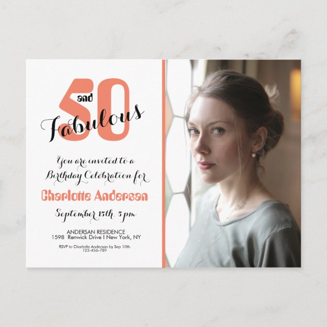 50 y Fabulosa Invitación de Coral Photo 50th Birth (Anverso)