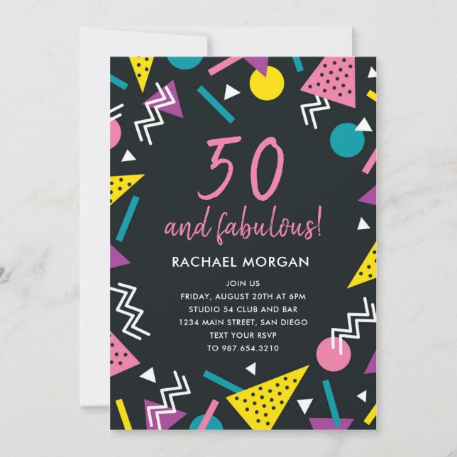 50 y fabulosa invitación de cumpleaños Black Retro (Anverso)