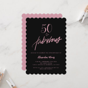 50 y fabulosa invitación de cumpleaños negro y ros