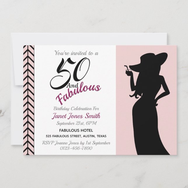 50 y fabulosa invitación de cumpleaños número 50 (Anverso)