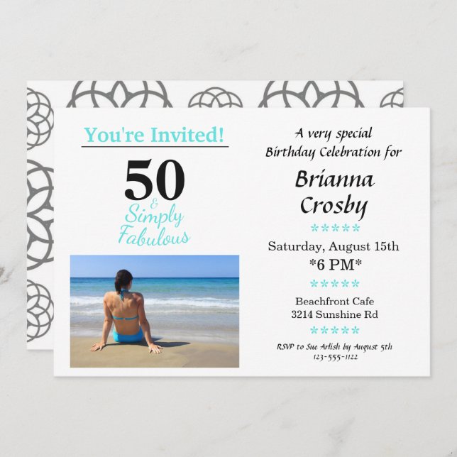 50 y fabulosa invitación de cumpleaños simplemente (Anverso / Reverso)