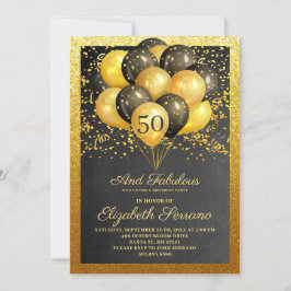 50 Y Fabulosa Invitación De Purpurina Negro De Oro
