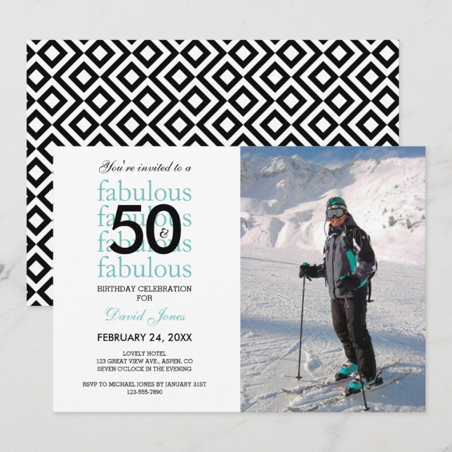 50 y fabulosa invitación fotográfica de cumpleaños (Anverso / Reverso)