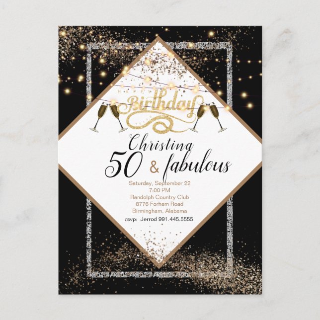 50 y fabulosa invitación para fiesta de cumpleaños (Anverso)