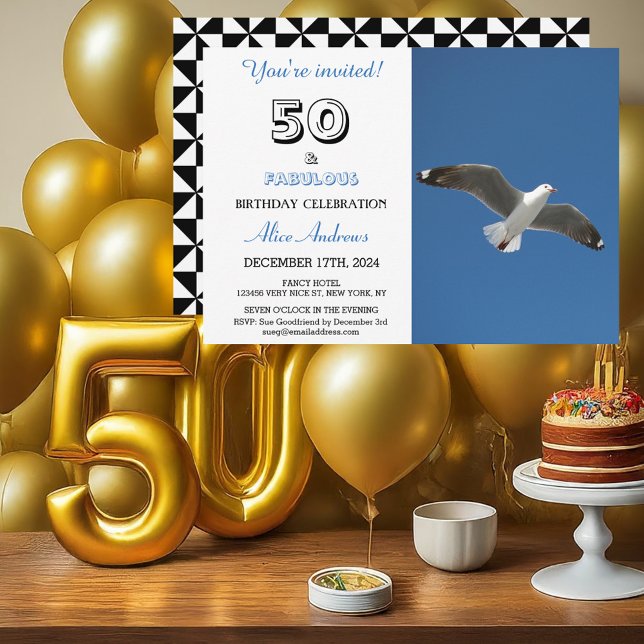 50 y fabulosa invitación para foto de cumpleaños (Front & Back with Background)