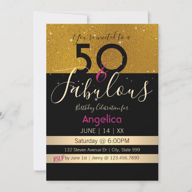 50 y Fabulosa tarjeta de celebración de cumpleaños (Anverso)