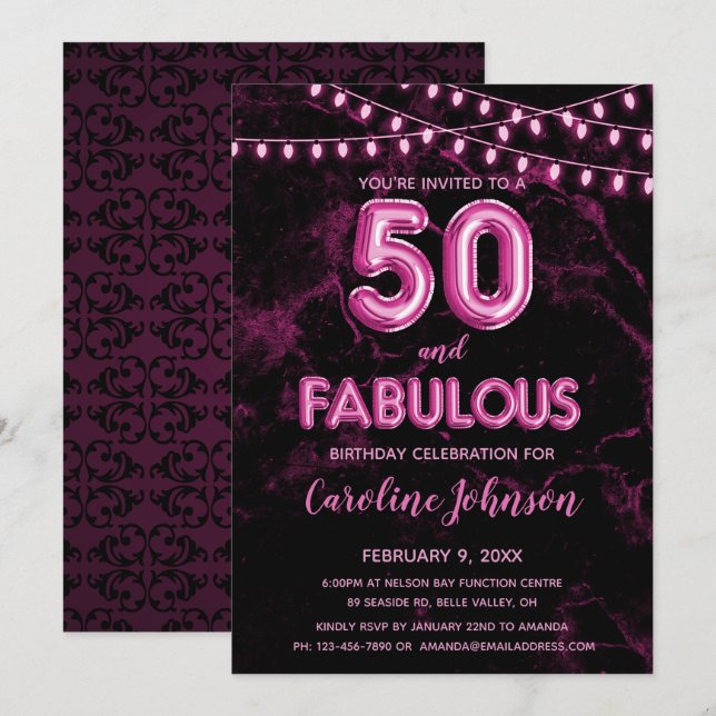 50 y fabulosas invitaciones de cumpleaños en globo (Anverso / Reverso)