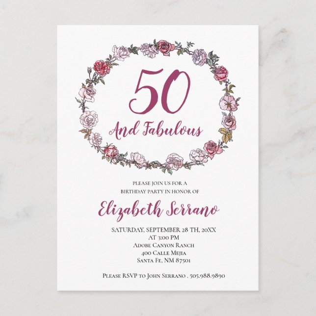 50 Y Fabulosas Invitaciones Para Fiestas De Cumple (Anverso)