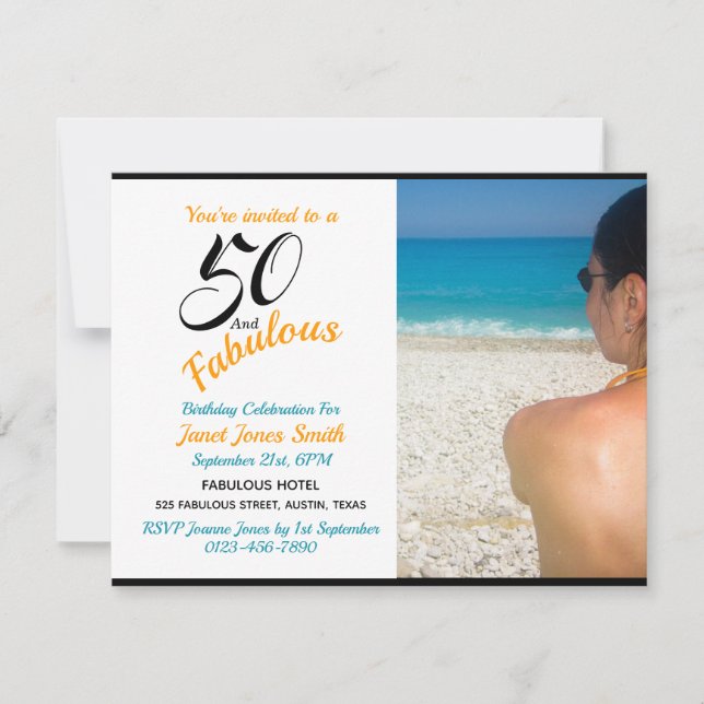 50 y Fabuloso 50 cumpleaños - Invitación fotográfi (Anverso)