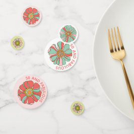 50 y fabuloso confeti de mesa floral retro rosa