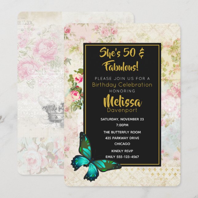 50 y fabuloso cumpleaños con invitación de collage (Anverso / Reverso)