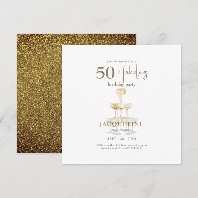 50 y fabuloso cumpleaños glamuroso de oro en forma (Anverso / Reverso)