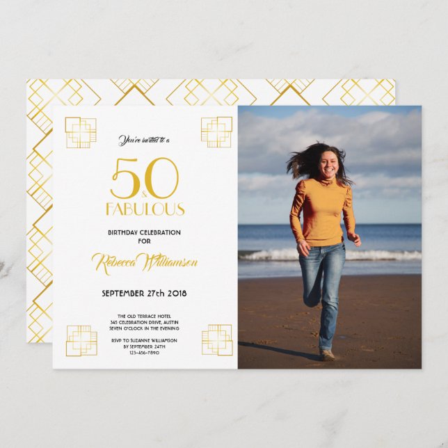 50 y fabuloso cumpleaños Invitación estilo Art Dec (Anverso / Reverso)