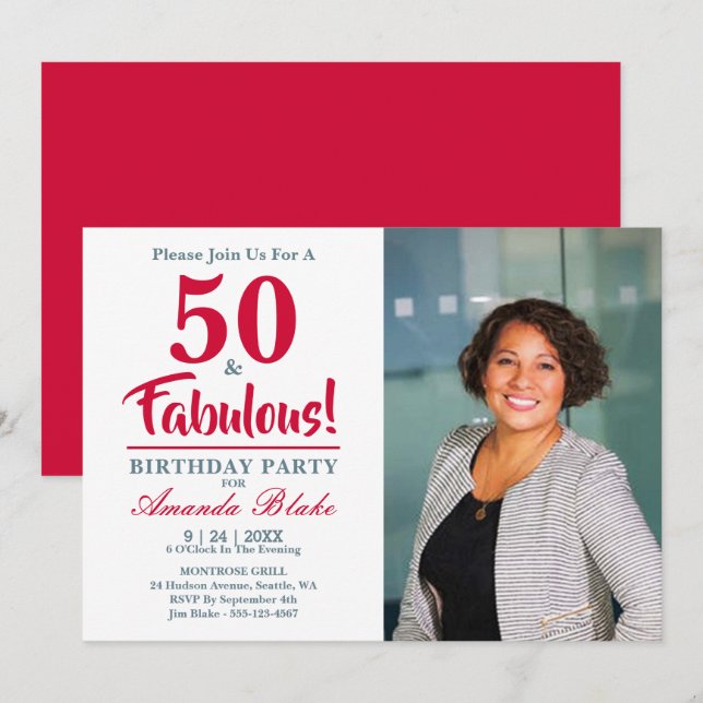 ¡50 y fabuloso! Foto 50.ª Invitación a la fiesta d (Anverso / Reverso)