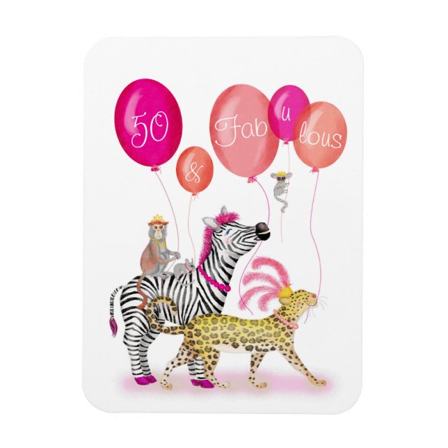 50 y Fabuloso imán de cumpleaños de animales glamo (Vertical)
