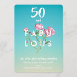 50 y FABULOSO| Invitación al cumpleaños<br><div class="desc">Una pintura acuarela de rosas rosas rosas contra un fondo de color verde azul coral con texto personalizado para una invitación de cumpleaños perfecta.</div>
