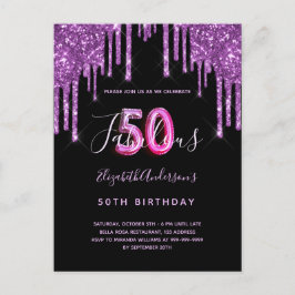 50 y fabuloso purpurina goteo invitación morada ne