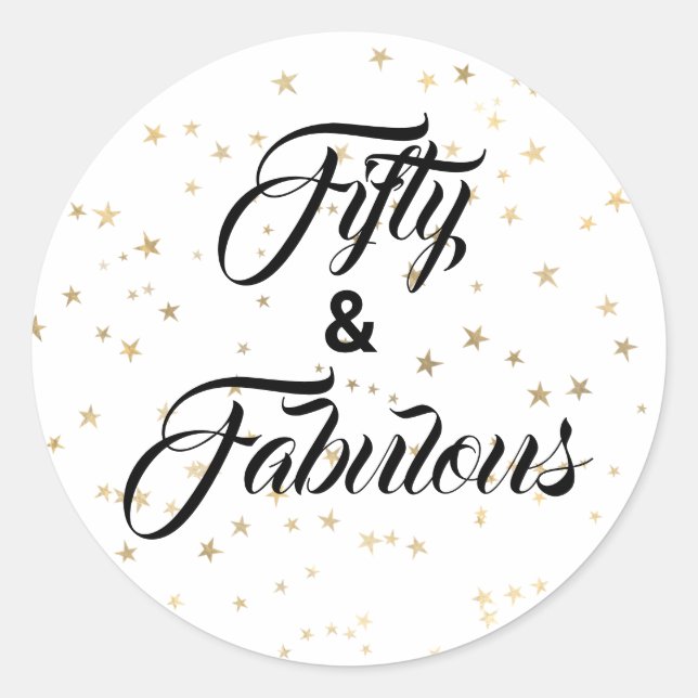 50 y Fabulous Gold Stars Classic Round Pegatina (Anverso)