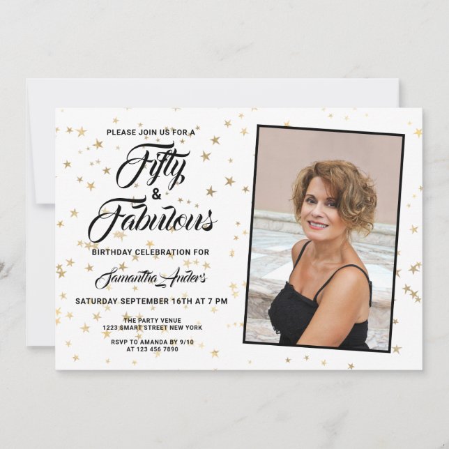 50 y Fabulous Gold Stars Invitación a la fotografí (Anverso)