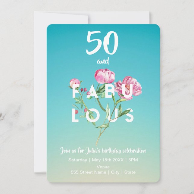 50 y FABULOUS | Invitación de cumpleaños (Anverso)