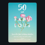50 y FABULOUS | Invitación de cumpleaños<br><div class="desc">Una pintura acuarela de rosas rosadas contra un fondo de color verde azul coral con texto personalizado para una invitación de cumpleaños perfecta.</div>