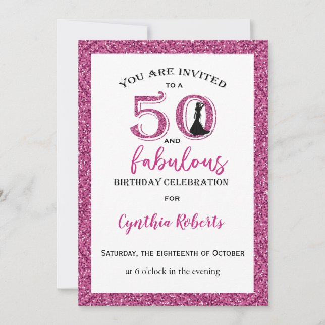 50 y la fabulosa invitación al cumpleaños rosado (Anverso)