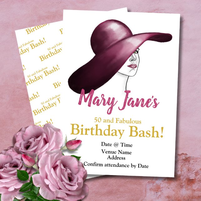 50 y la fantástica invitación de cumpleaños rosado (Subido por el creador)