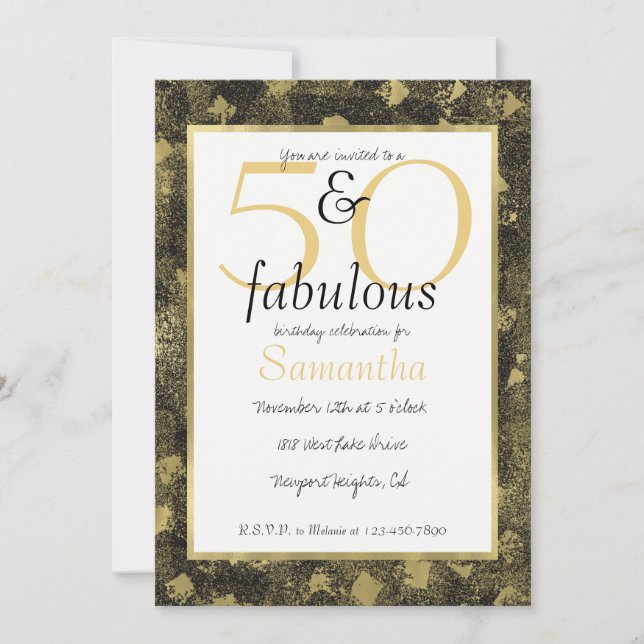 50 y la fantástica invitación Glam Gold Black Fies (Anverso)