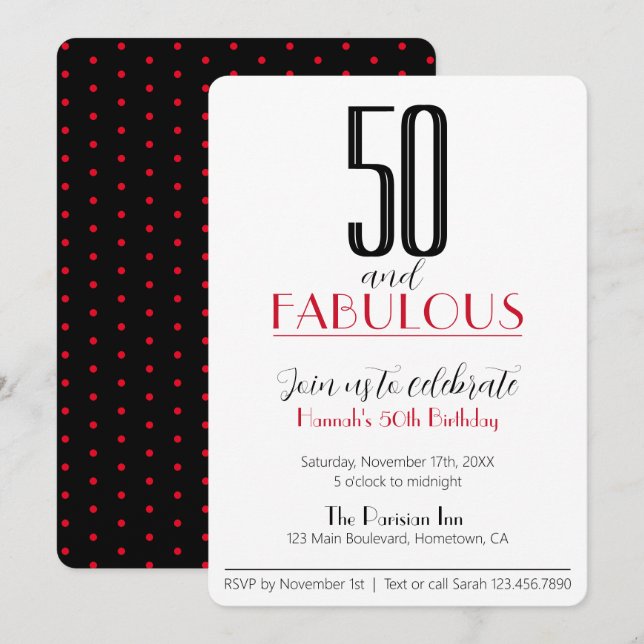 50 y la fantástica invitación Retro de cumpleaños  (Anverso / Reverso)