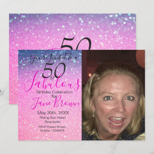 50 y la fantástica invitación rosa Purpurina púrpu