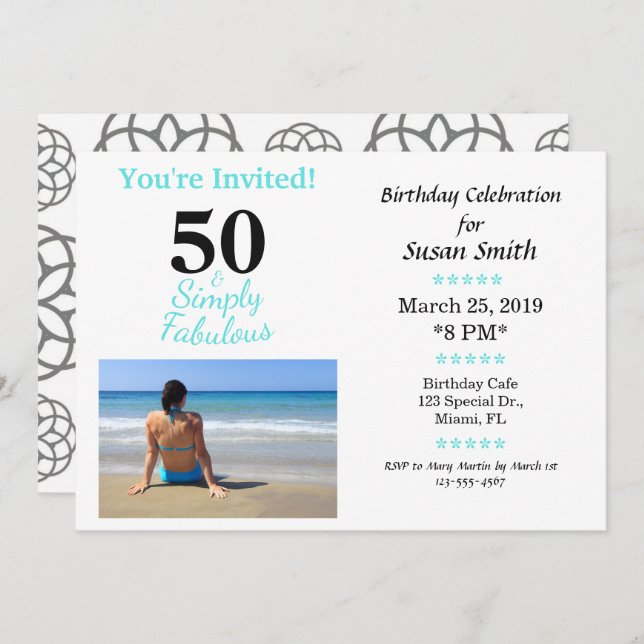 50 y simplemente una invitación fabulosa para el c (Anverso / Reverso)