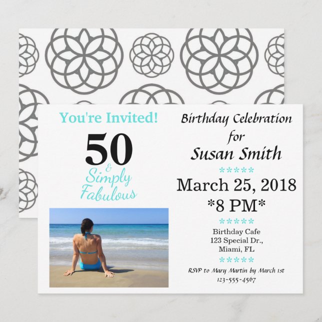 50 y simplemente una invitación fabulosa para el c (Anverso / Reverso)