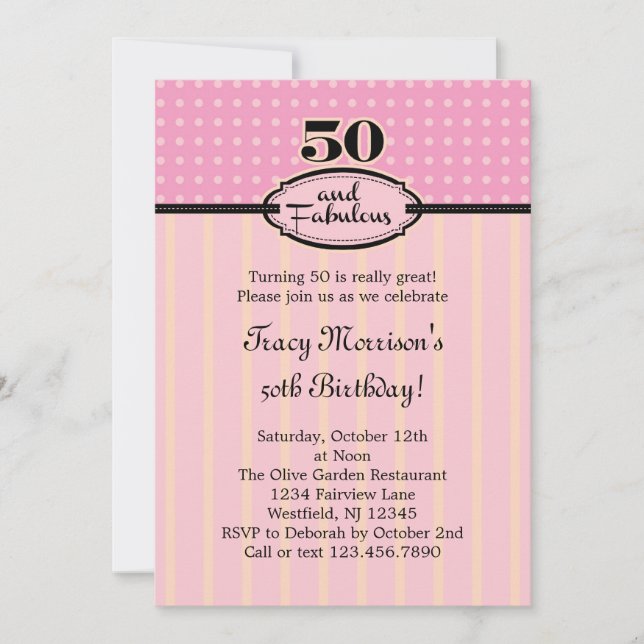 50 y una invitación fabulosa para el cumpleaños (Anverso)