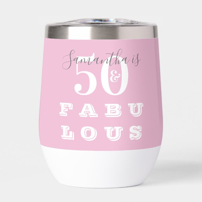 50th Birthday 50 fabulous Pink Gray Personalized (Frente)