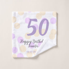 50th birthday add name date purple orange polkadot