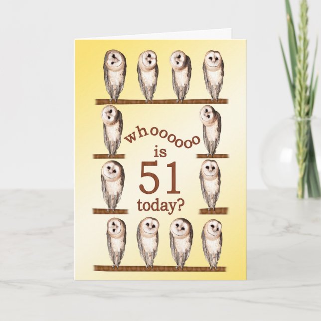 51 cumpleaños, tarjeta Curious owls. (Anverso)