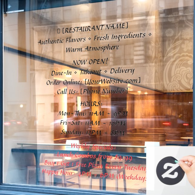 52" x 72" Vinilo adhesivo para ventana de restaura (Ventana de cafetería)