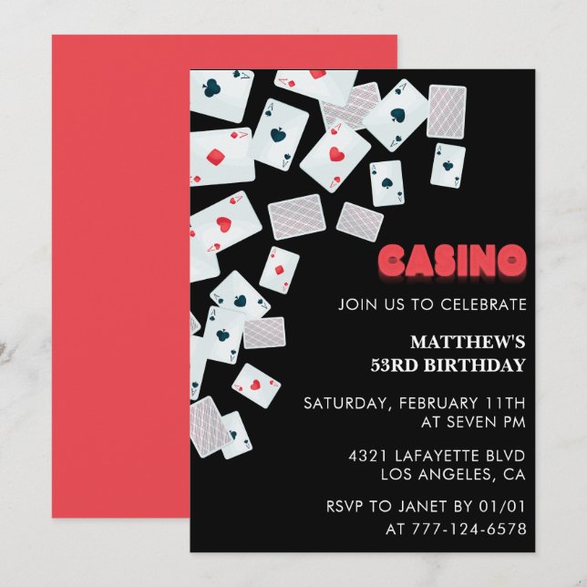 53 invitaciones de cumpleaños Men Poker Casino Veg (Anverso / Reverso)