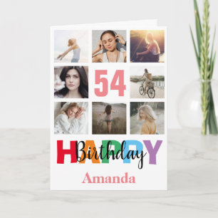 54.º Collage de fotos de cumpleaños con tarjeta ro