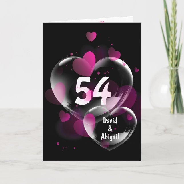 54 años: Burbujas de corazón con tarjeta negra (Anverso)