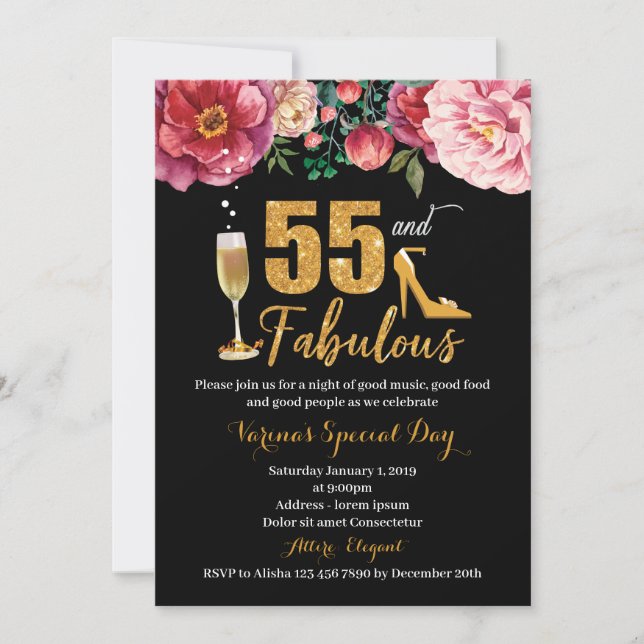 55.ª invitación de cumpleaños para mujeres (Anverso)