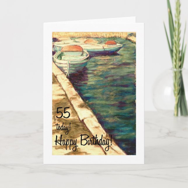 55.ª Tarjeta de cumpleaños - Barcos azules (Anverso)