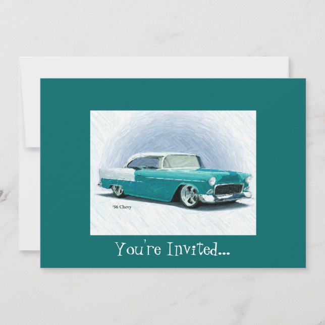 '56 Chevy - Invitaciones Verde azuladas al Persona (Anverso)