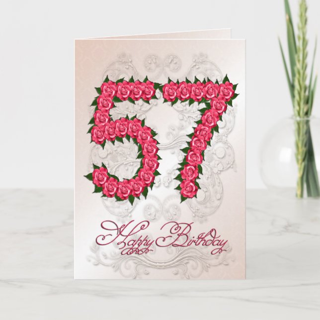 57.ª tarjeta de cumpleaños con rosas y hojas (Anverso)