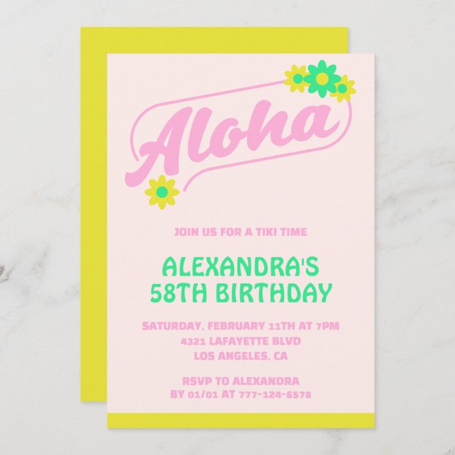 58.ª invitación para el cumpleaños Tropical Aloha  (Anverso / Reverso)
