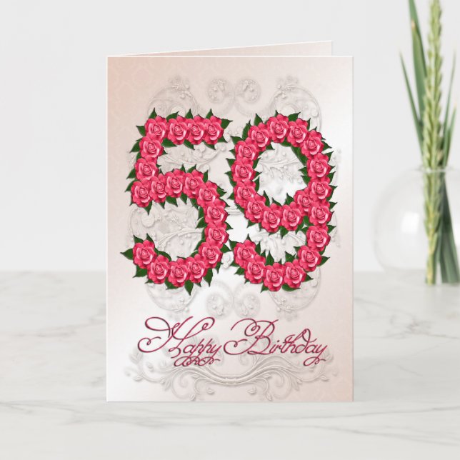 59.ª tarjeta de cumpleaños con rosas y hojas (Anverso)
