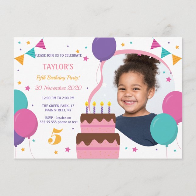 5.ª invitación a la fiesta de cumpleaños con foto (Anverso)