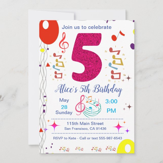 5.ª invitación a la fiesta de cumpleaños - Tema mu (Anverso)