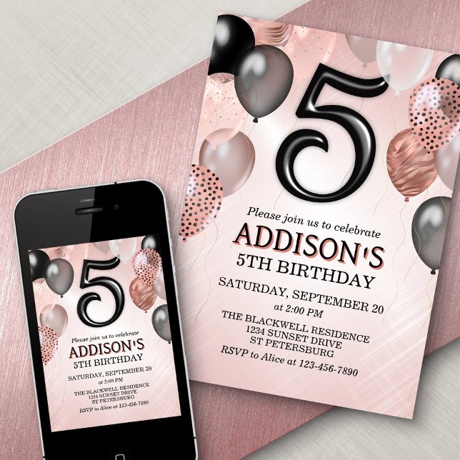 5.ª invitación a los globos de oro Rosa de cumplea (Subido por el creador)